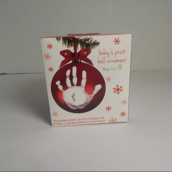 Baby's First Christmas Hand Print Ball Holiday Ornament Red Ball-Tiny Ideas - Picture 2 of 6